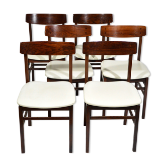 Ensemble de 6 chaises de salle à manger italiennes vintage en palissandre et similicuir, années 1960