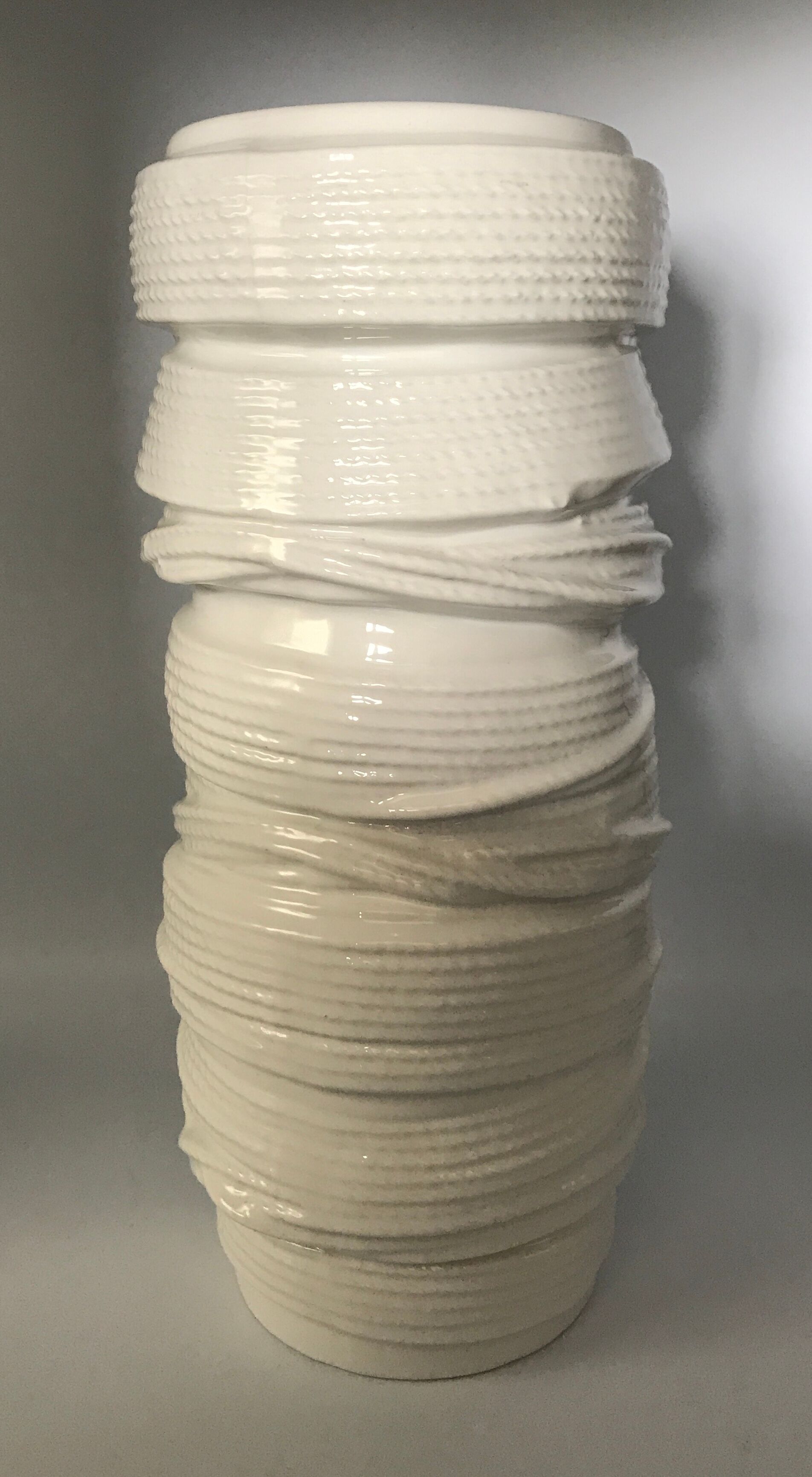 Vase tubular shape MODERNIST in ceramic enamelled White 30.5 cm