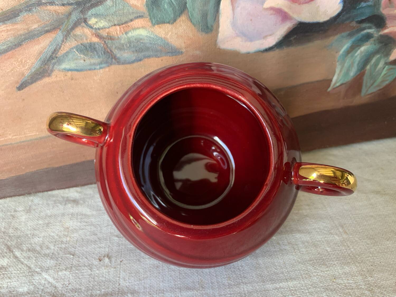 Saint Clément Art Deco Burgundy and Gold Sugar Bowl