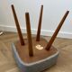 Vintage Footstool: Mid Century Modern Grey Fabric and Wood Legs