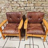 Pair of leather armchairs 1980