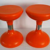 2 tabourets diabolo orange années 70