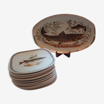 Set of 12 Longchamp plates and fish dish