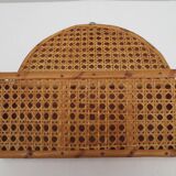 Old mail rack in wood and honey-colored rattan