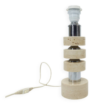 Lampe de table en travertin et chrome, Italie, années 1970