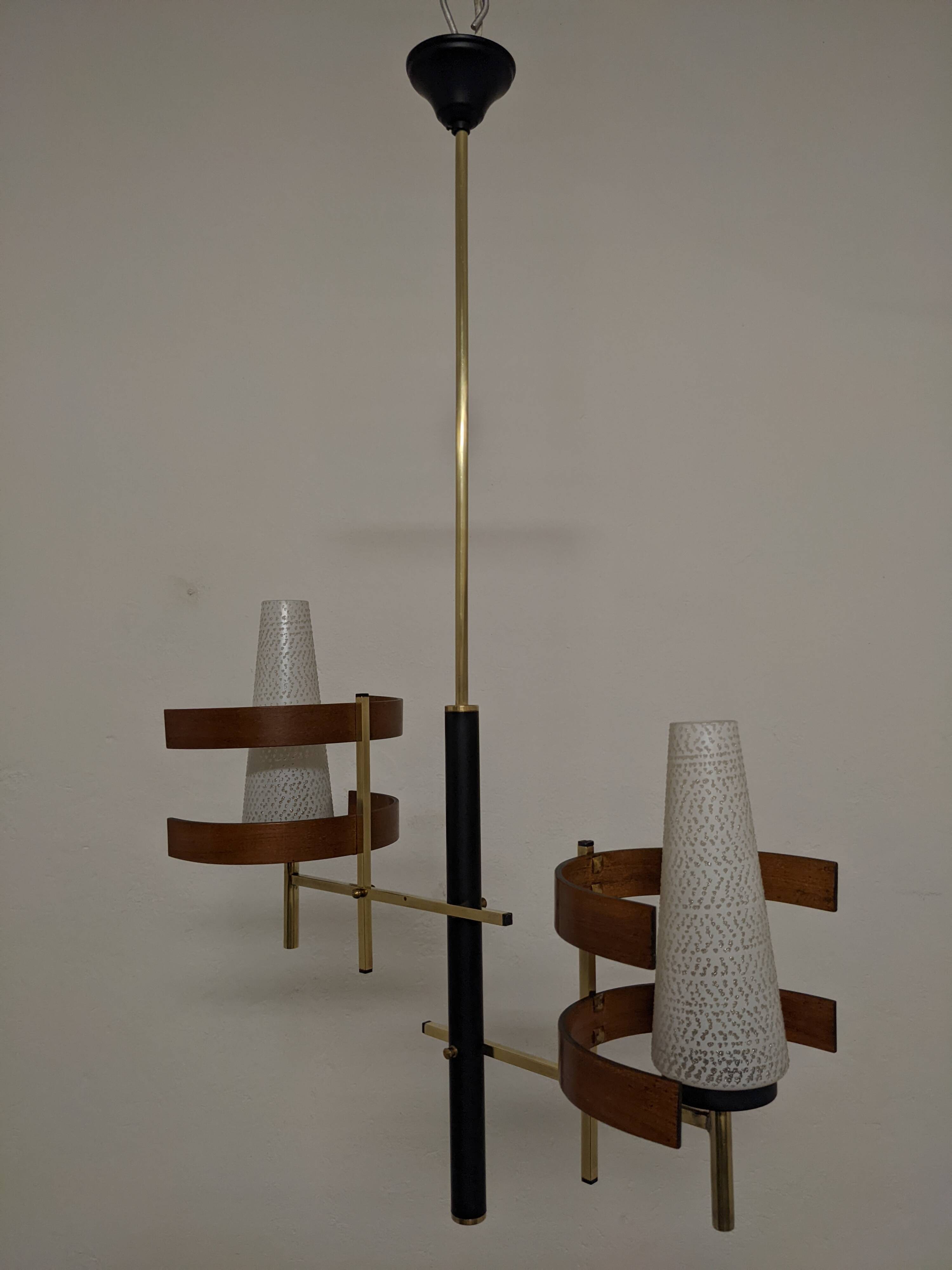 Scandinavian teak and brass chandelier from the 50s/60s