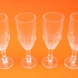 4 flûtes anciennes à Champagne  Verre transparent à facettes / Nid d' abeilles