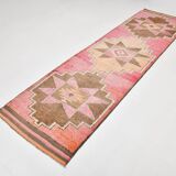 3x10 Pink & Brown Stars Pattern Vintage Runner Rug, 94x320Cm