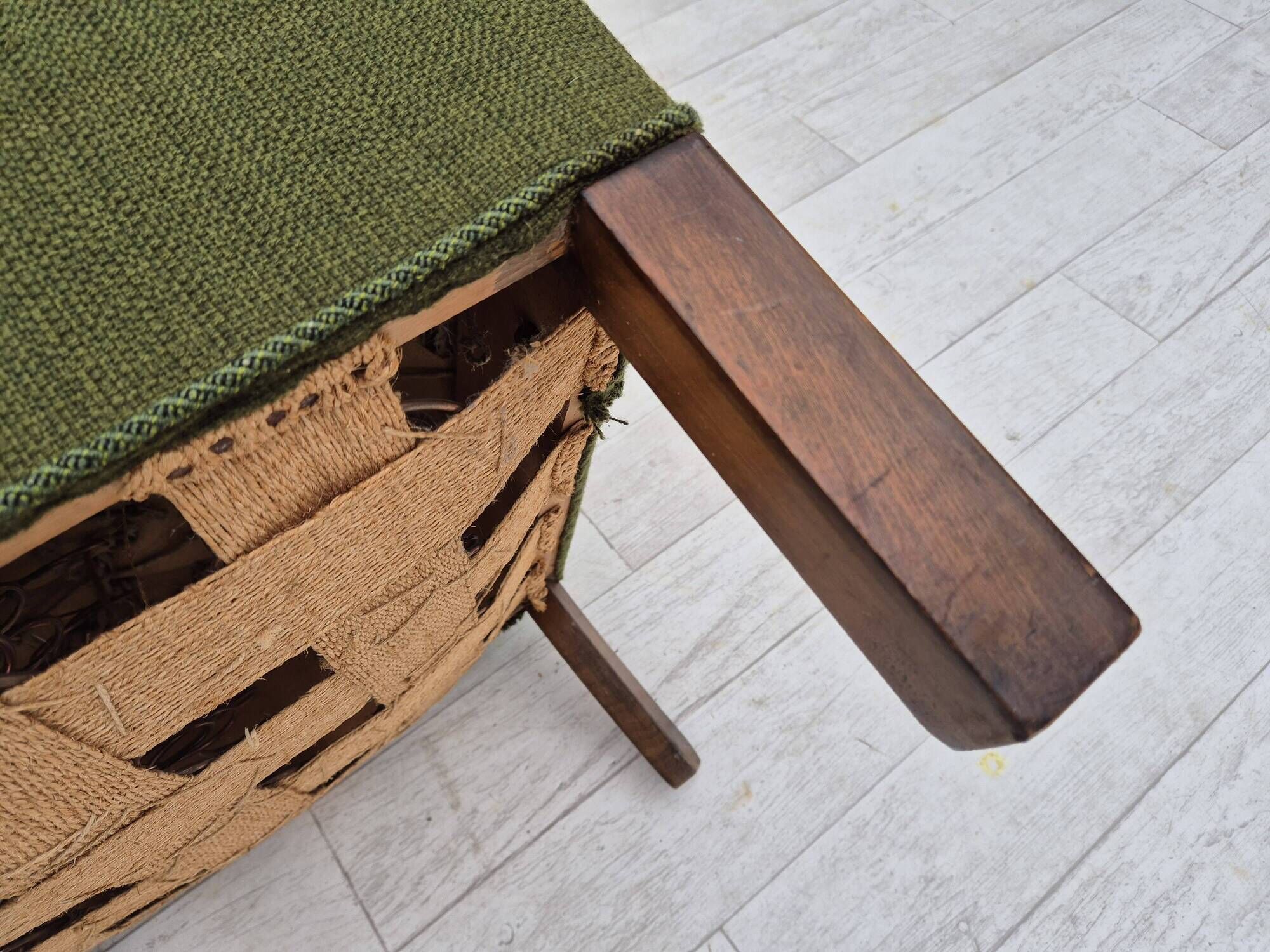 1950s, Danish artdeco armchair, green furniture wool, beech wood, original.
