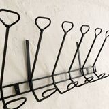 Wall-mounted coat rack with 12 hooks in handcrafted wrought iron