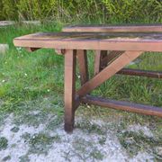 Pair of rustic antique long benches in solid wood – 195 cm