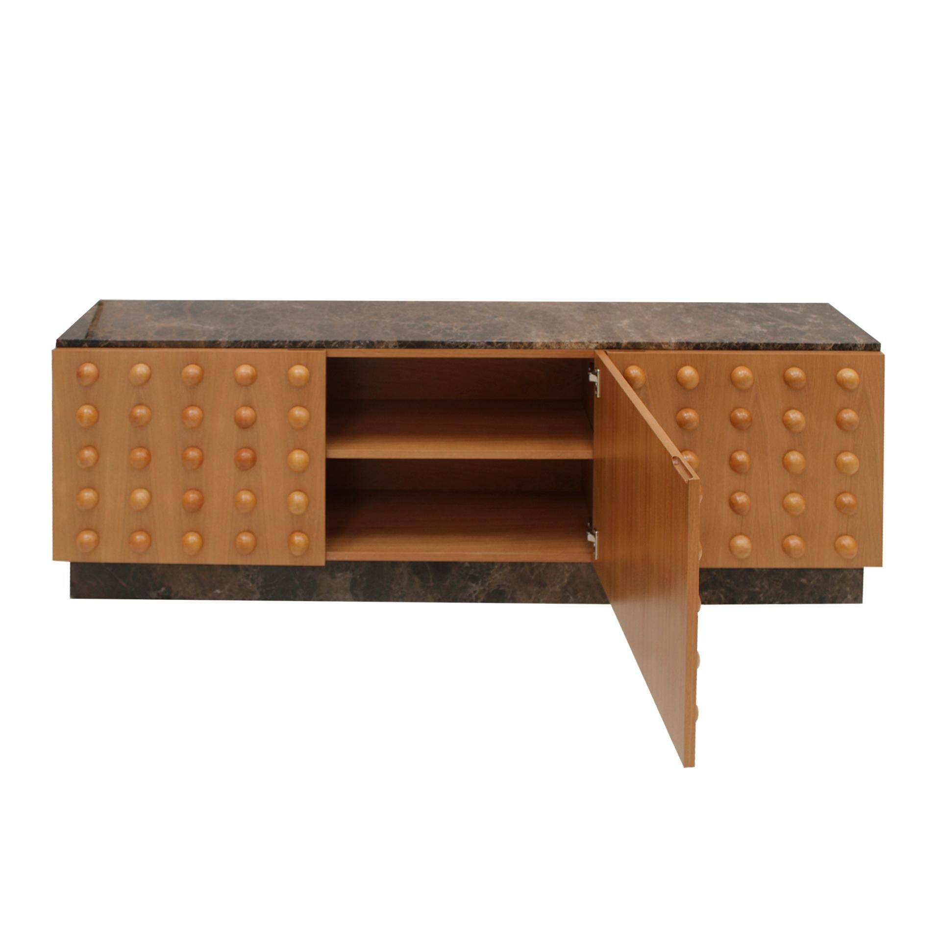 Handmade Carved Oak Sideboard With Emperor Marble Top, Italy