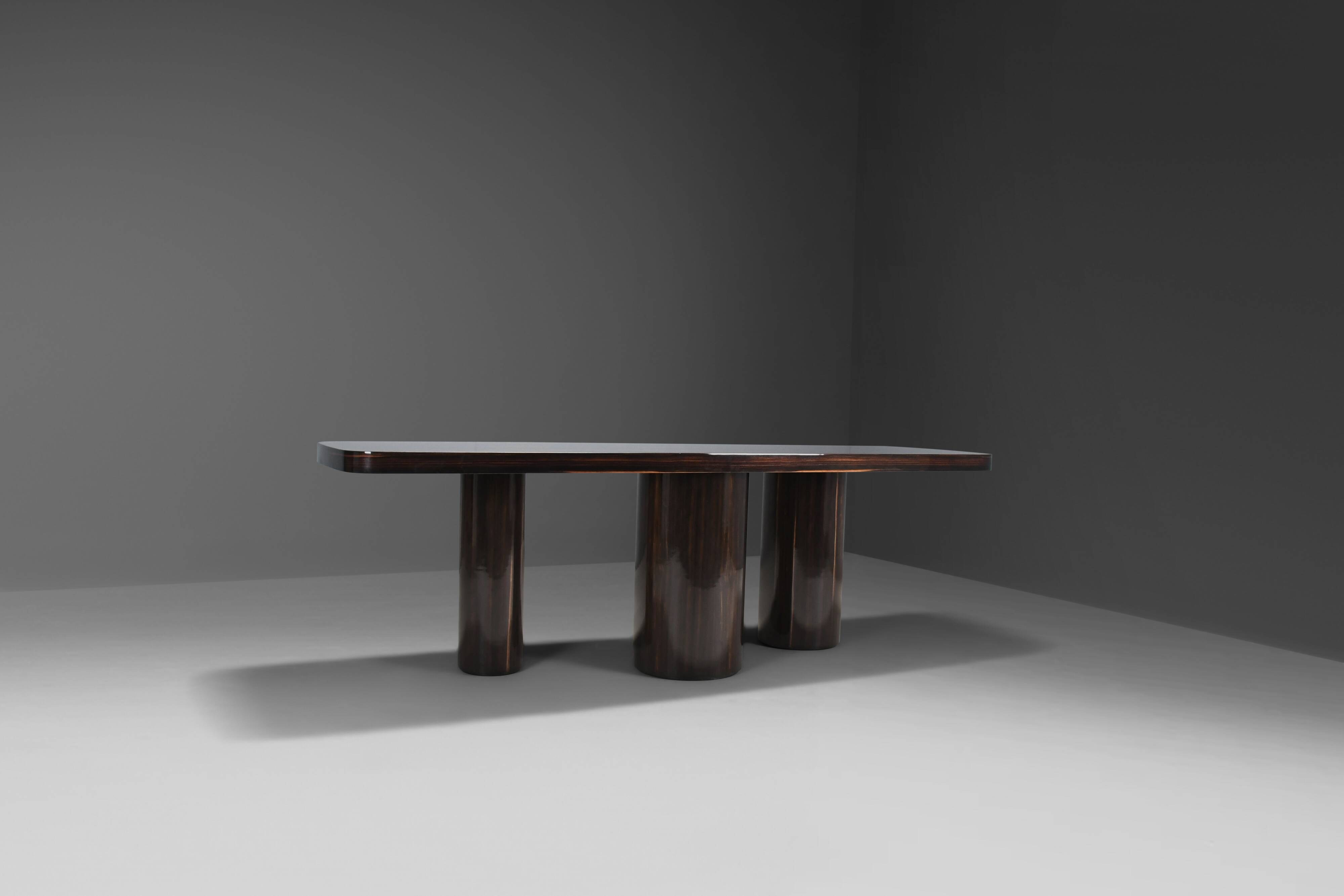 Console / paravent en bois Zebrano / Zebra exceptionnel fabriqué en Italie, années 1970
