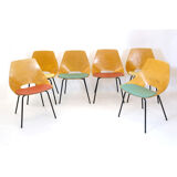 Pierre Guariche set of 6 Tonneau chairs, Steiner, 1960.