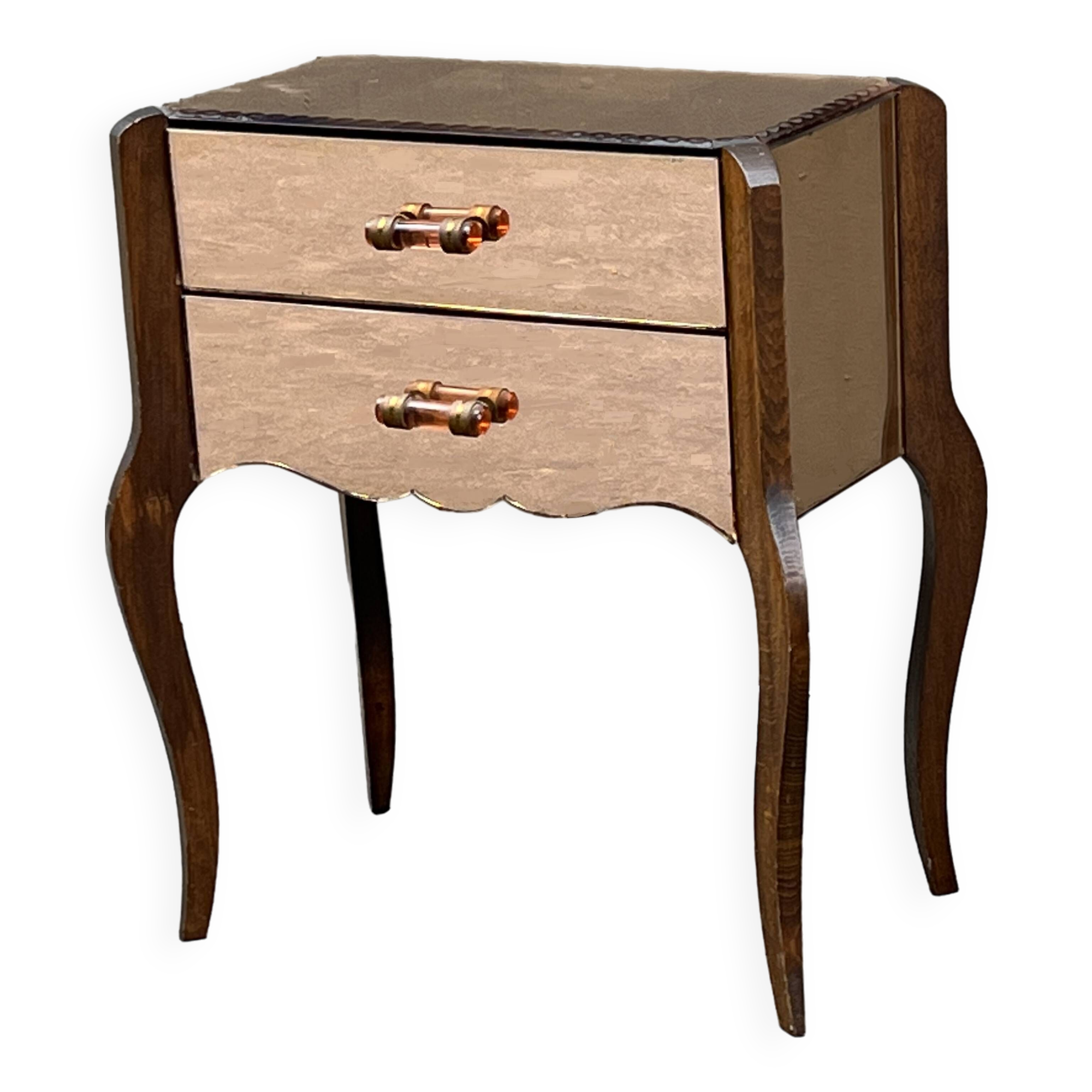 1940s Art Deco bedside table in copper mirror