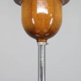 Lustre Art Déco en chrome et noyer avec abat-jour en verre opale, Tchécoslovaquie, 1