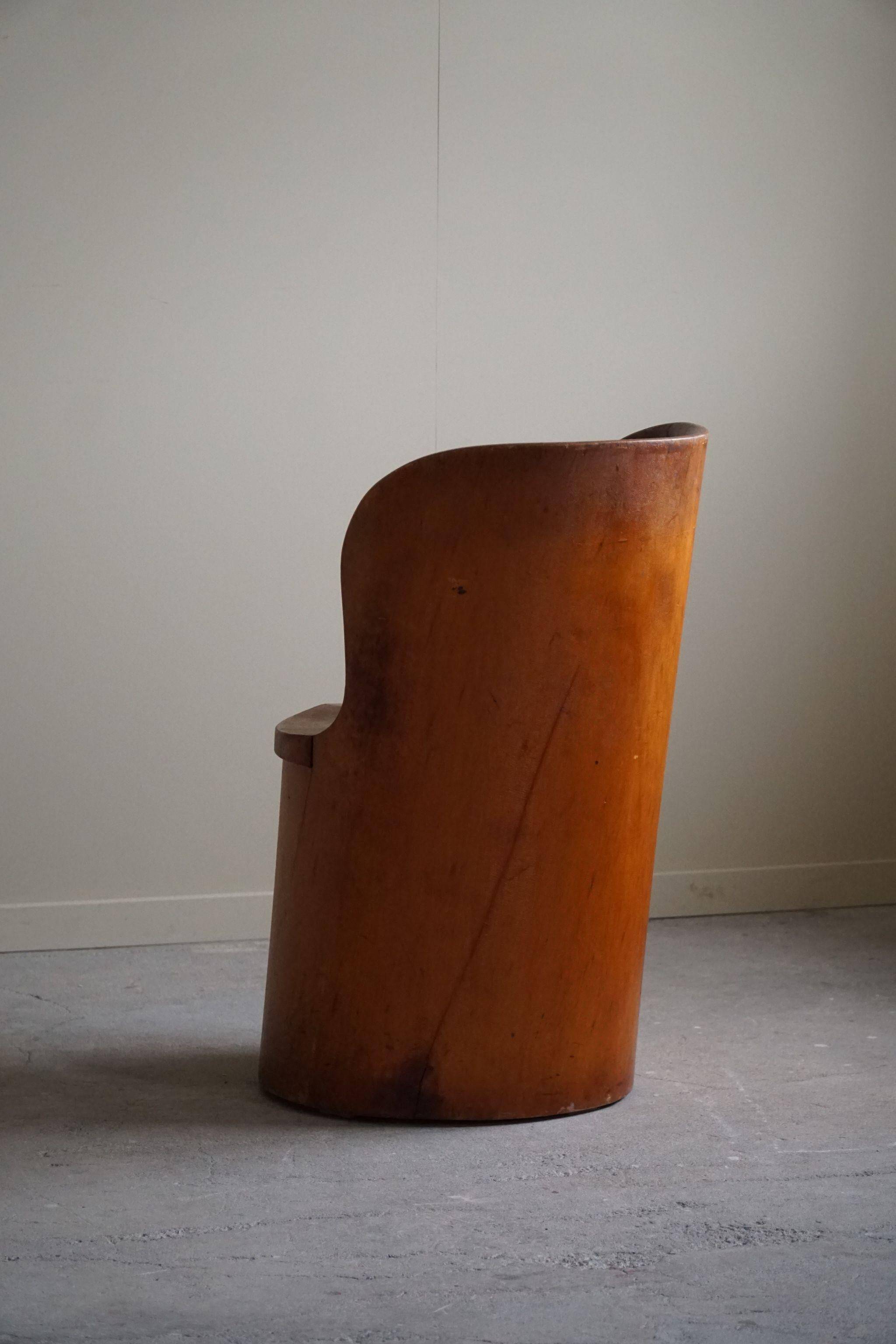 Hand-carved primitive chair made from pine logs, modern Swedish, Wabi Sabi, 1960s.