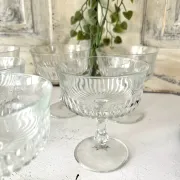 Coupe Glasses – French Set of 6 Pressed Glass Sunburst Cocktail Desser