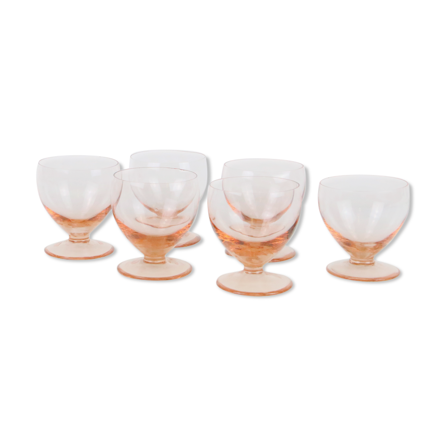 Set of 6 walking glasses in pink crystal, vintage, 1950, mid century