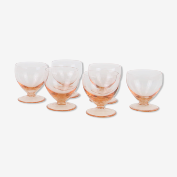 Set de 6 verres à pied en cristal rose, vintage, 1950, mid century