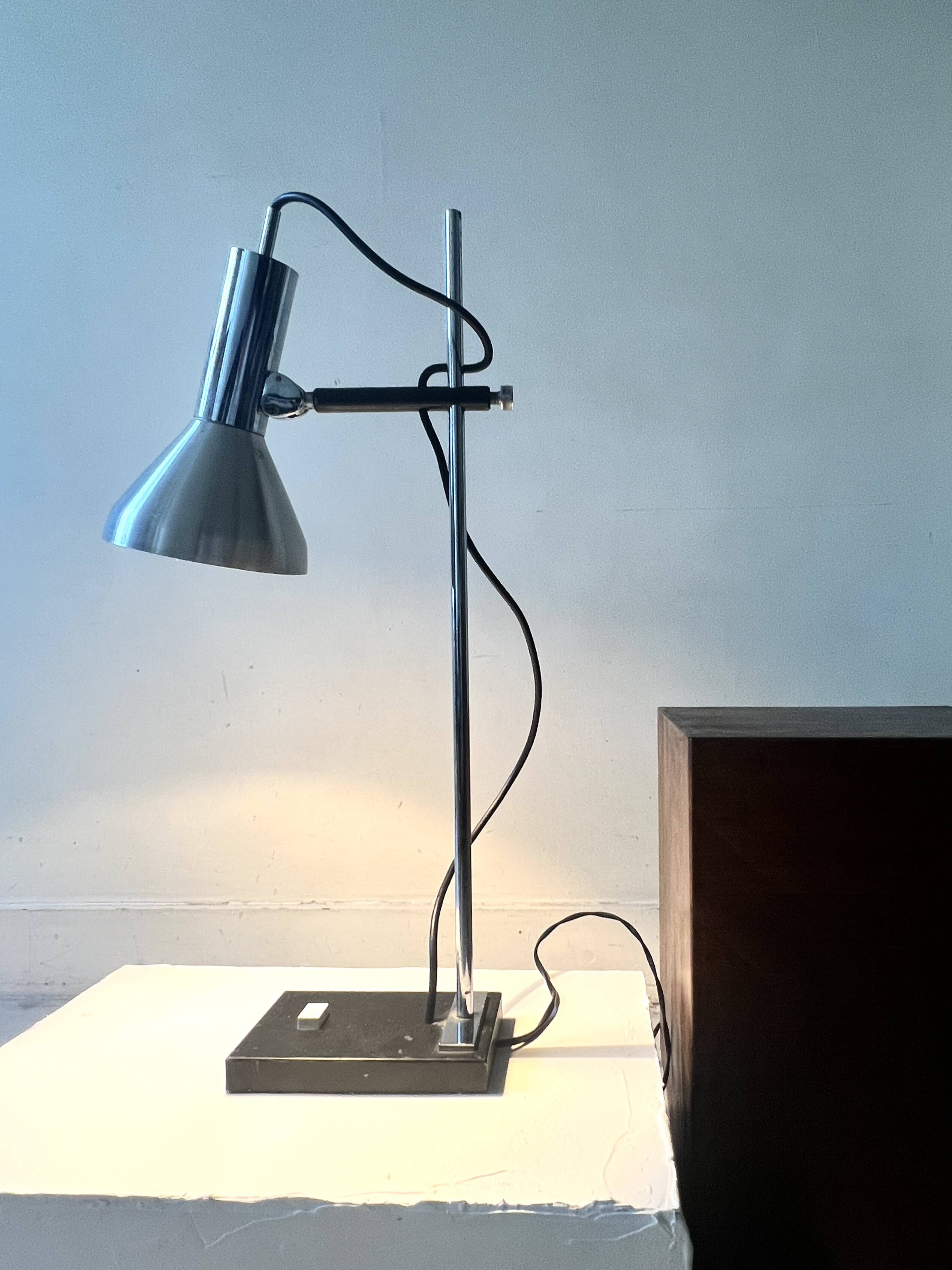 Articulated desk lamp in chrome metal, Lita France 1970