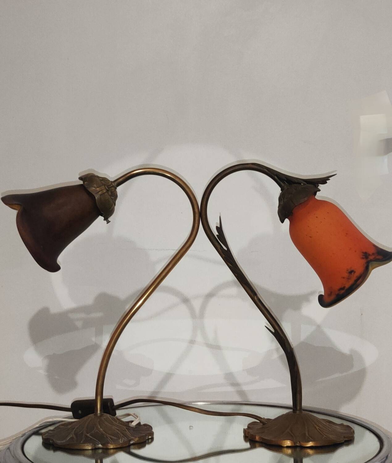 Two art nouveau style tulip lamps signed art de France