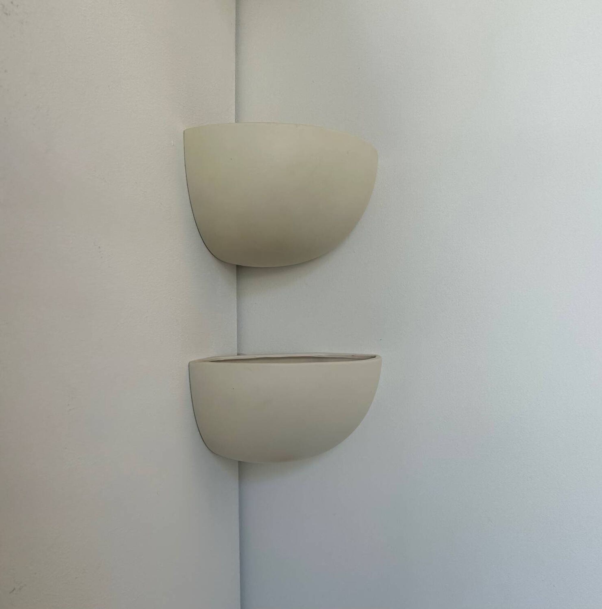Pair of vintage corner sconces, matte white porcelain, France 1970