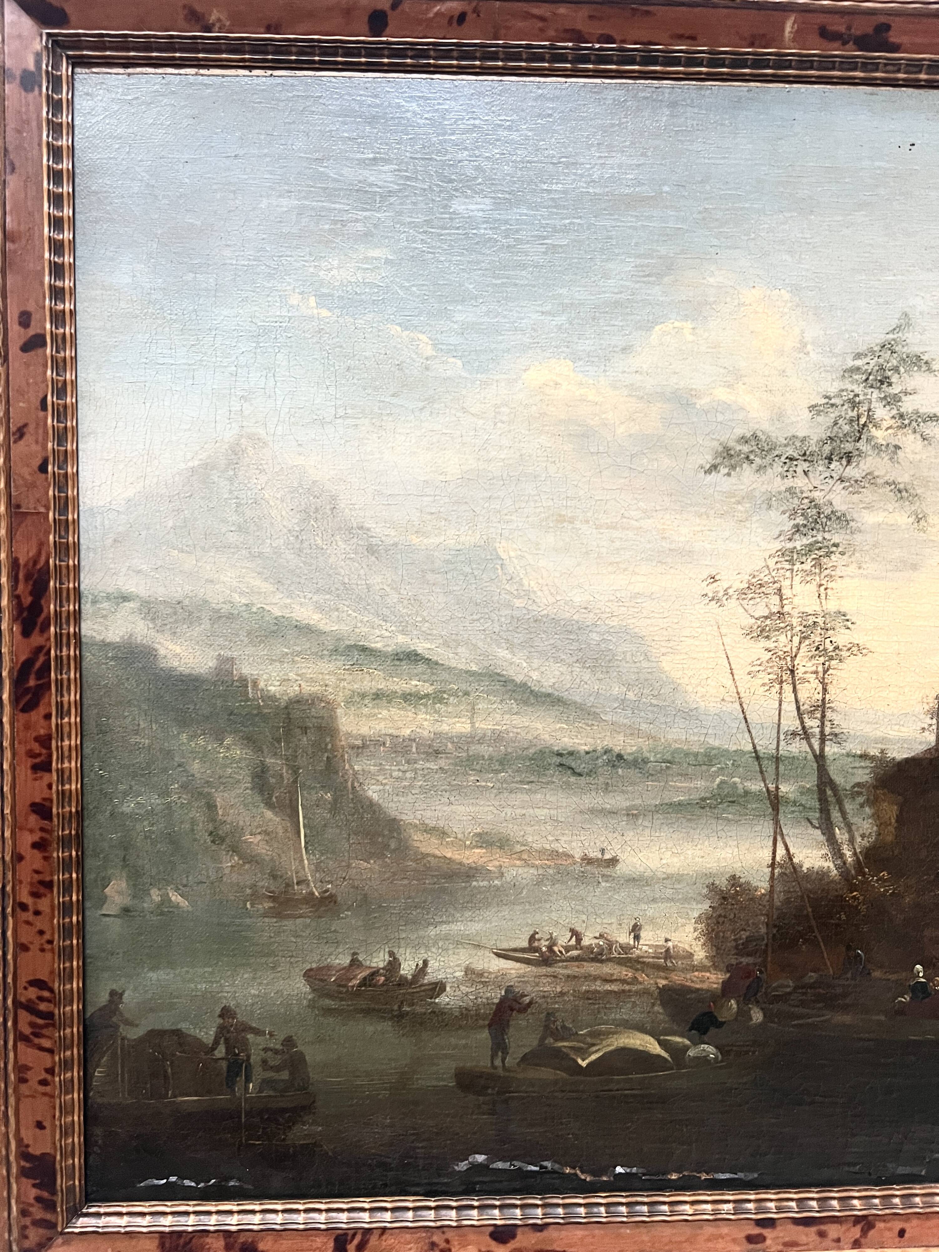Oil on canvas "Seascape and Mountains" 19th century
