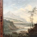 Oil on canvas "Seascape and Mountains" 19th century