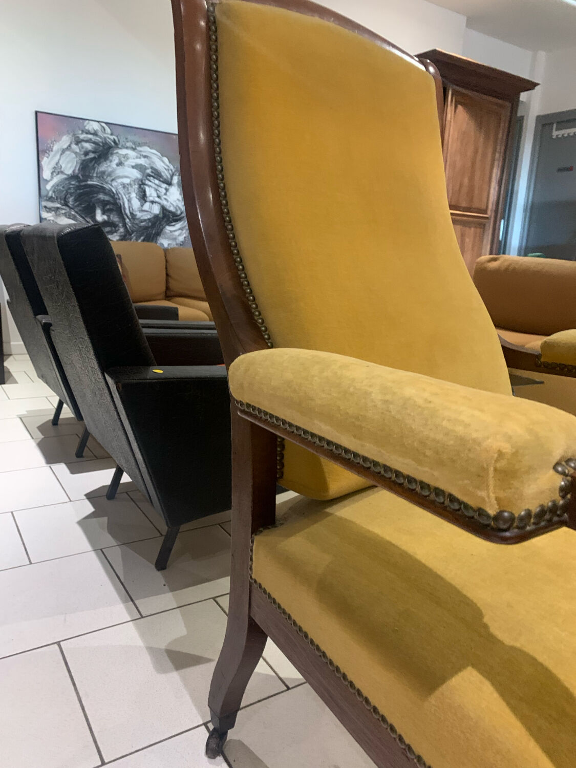 Antique armchair, Voltaire, styled swan neck restoration