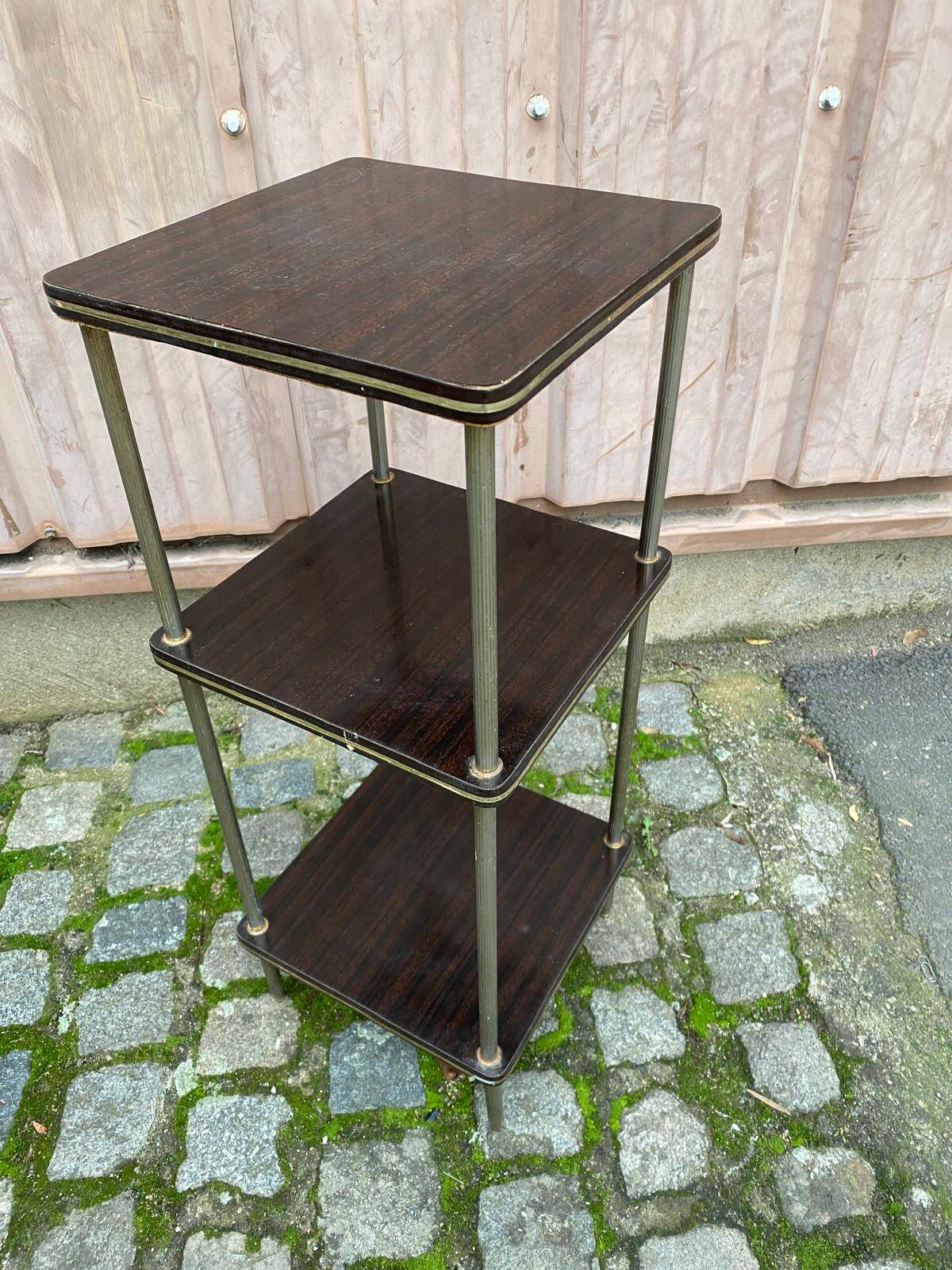 Étagère en palissandre et laiton doré 3 plateaux 1960