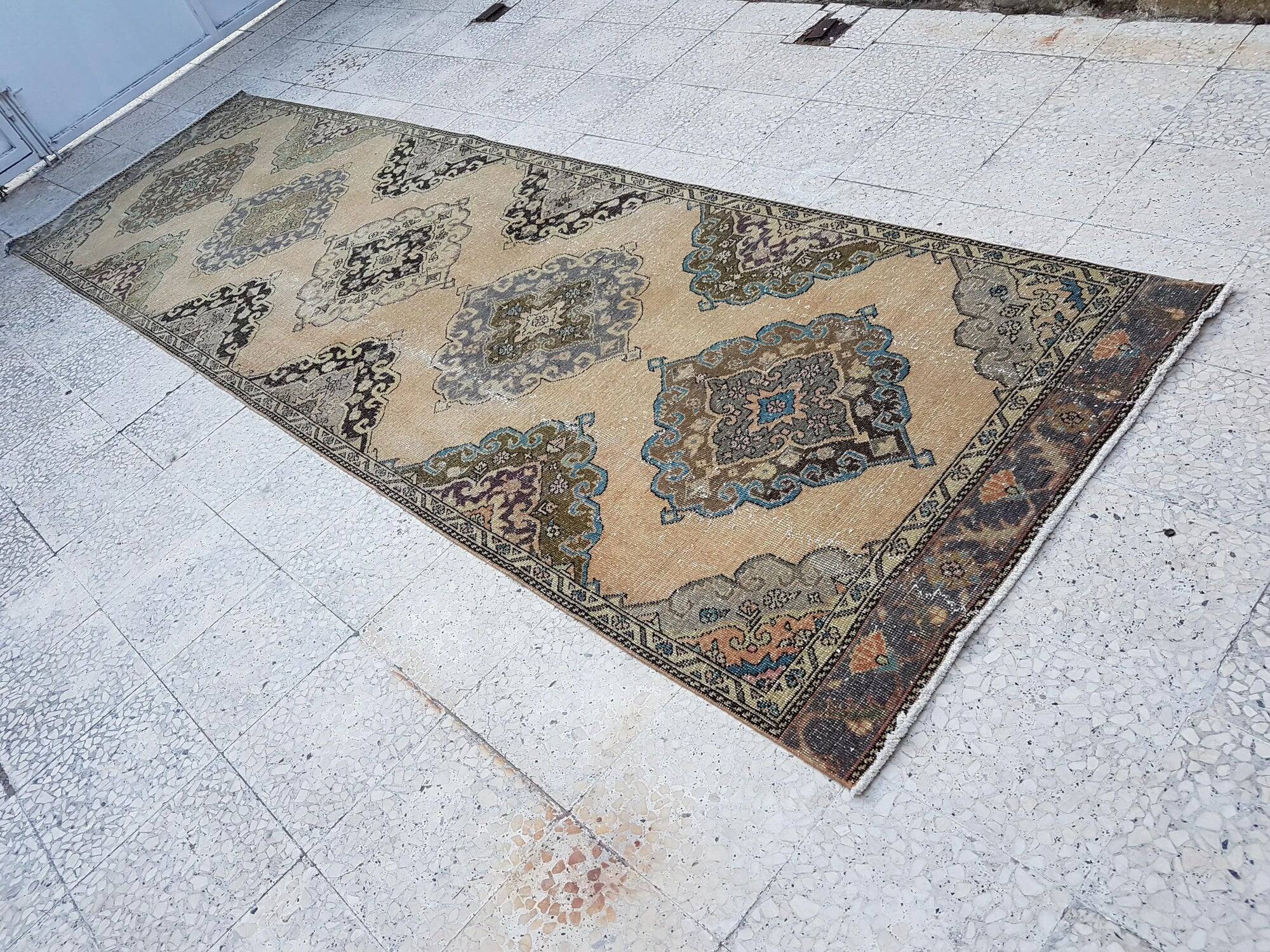 Vintage Turkish hallway rug 113x388 cm