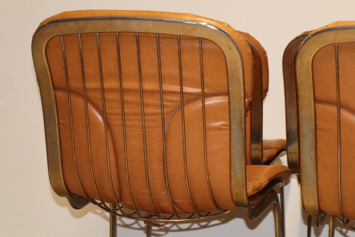 Series of 6 vintage Cidue Italy chairs in leather and metal, 1970s