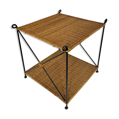 Table basse en fer forgé et osier tressé années 50-60