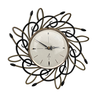 Horloge murale Jaz laiton metal dore noir 60´s vintage