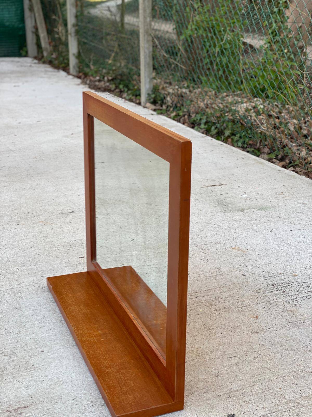 Scandinavian mirror with wooden shelf 80x65cm