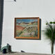 Old painting oil on canvas mountain and shepherd