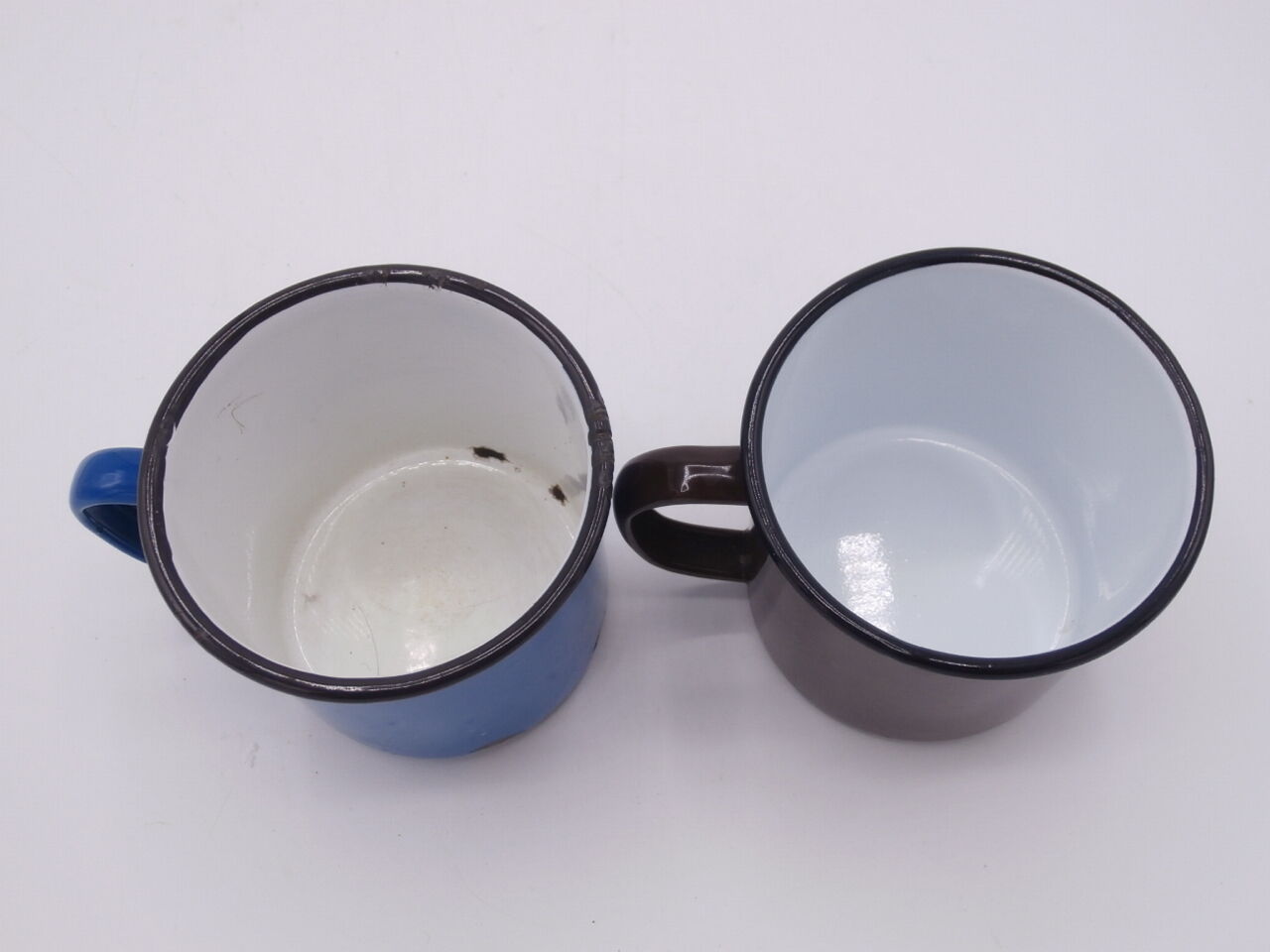 Pair of enameled steel mugs