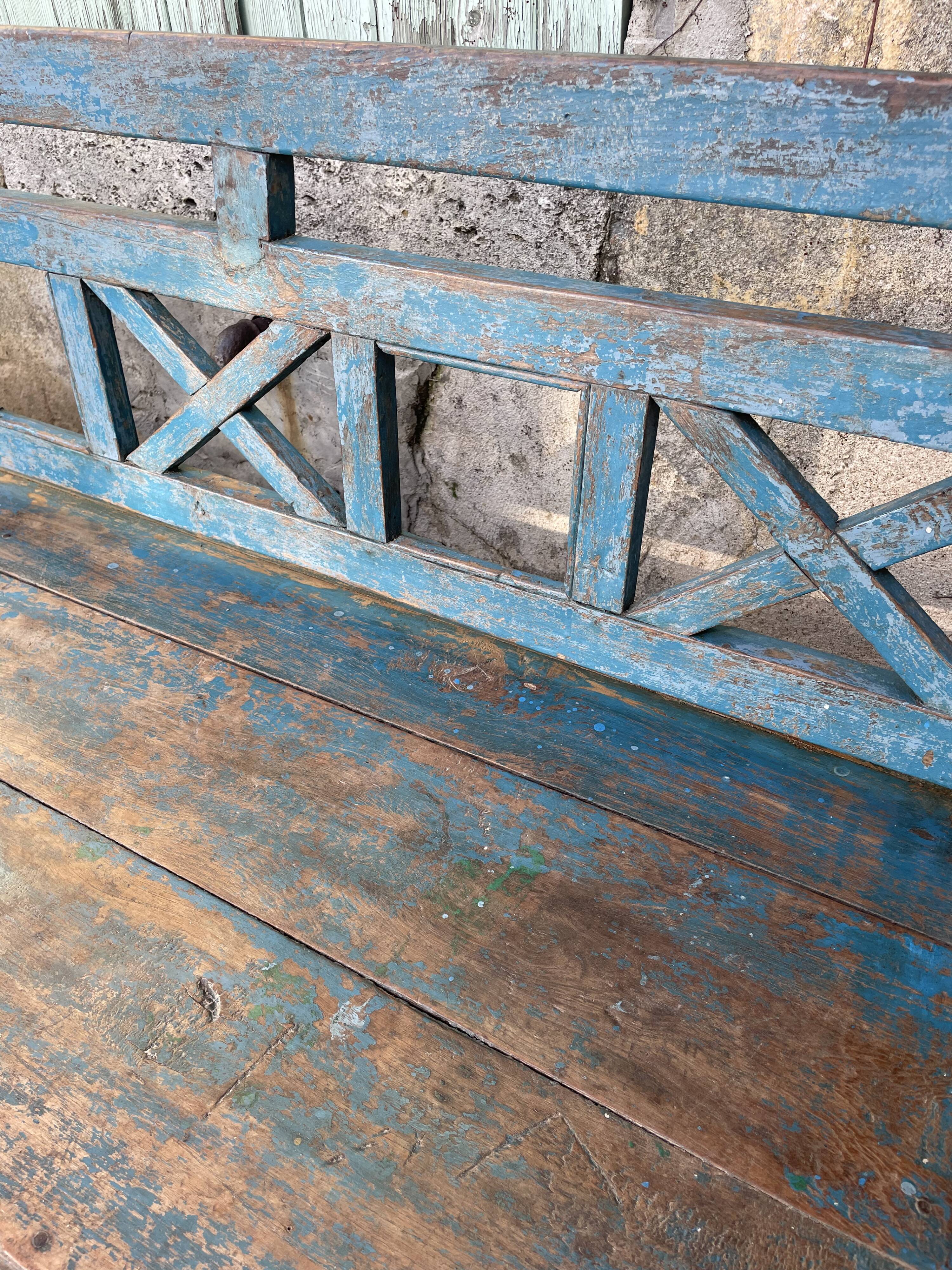 Indian bench in blue lacquered teak
