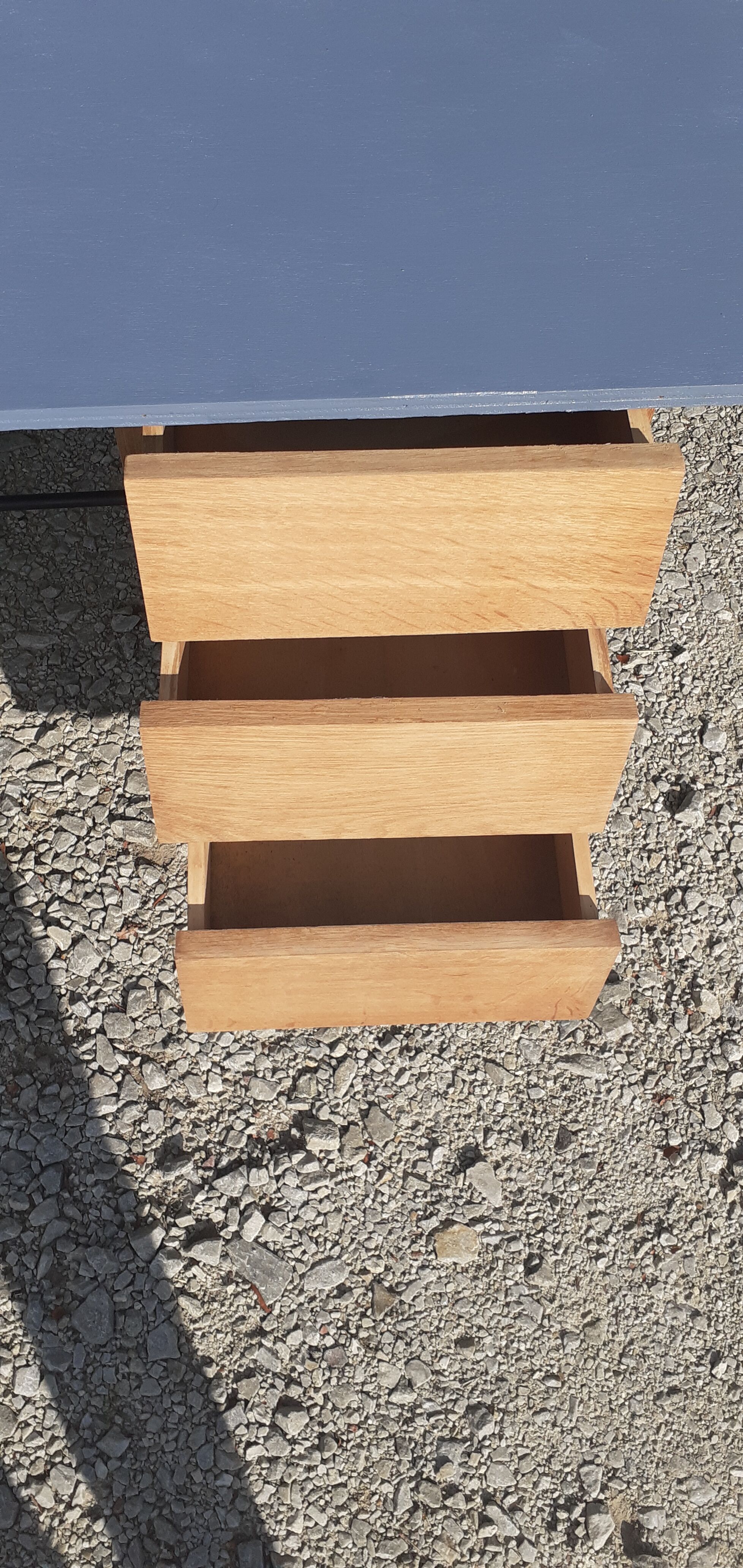 Desk 3 drawers wood and black metal year 50 vintage