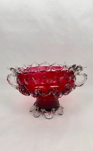 Raspberry red glass jardinière, taste of Auguste Jean or Legras.