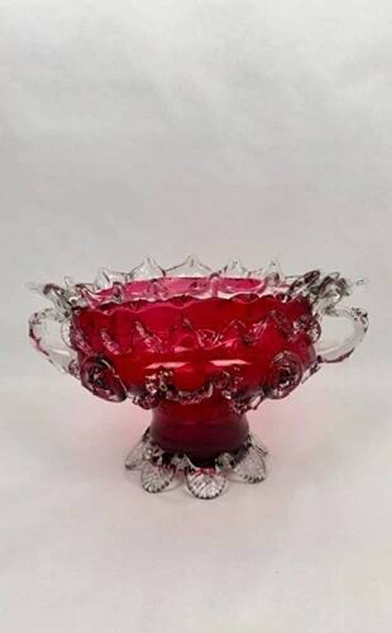 Raspberry red glass jardinière, taste of Auguste Jean or Legras.