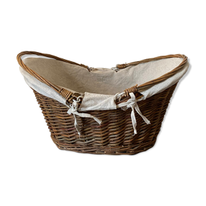 Panier ancien en osier et lin avec