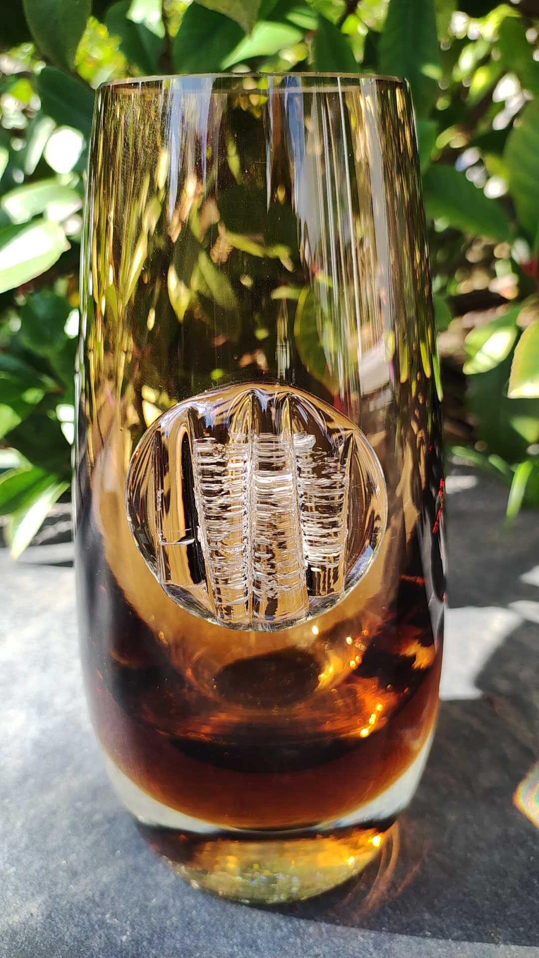 Vintage vase in blown Art glass, Creative design, amber color
