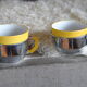 Series of 6 ceramic and stainless steel cups - 70s - Vintage