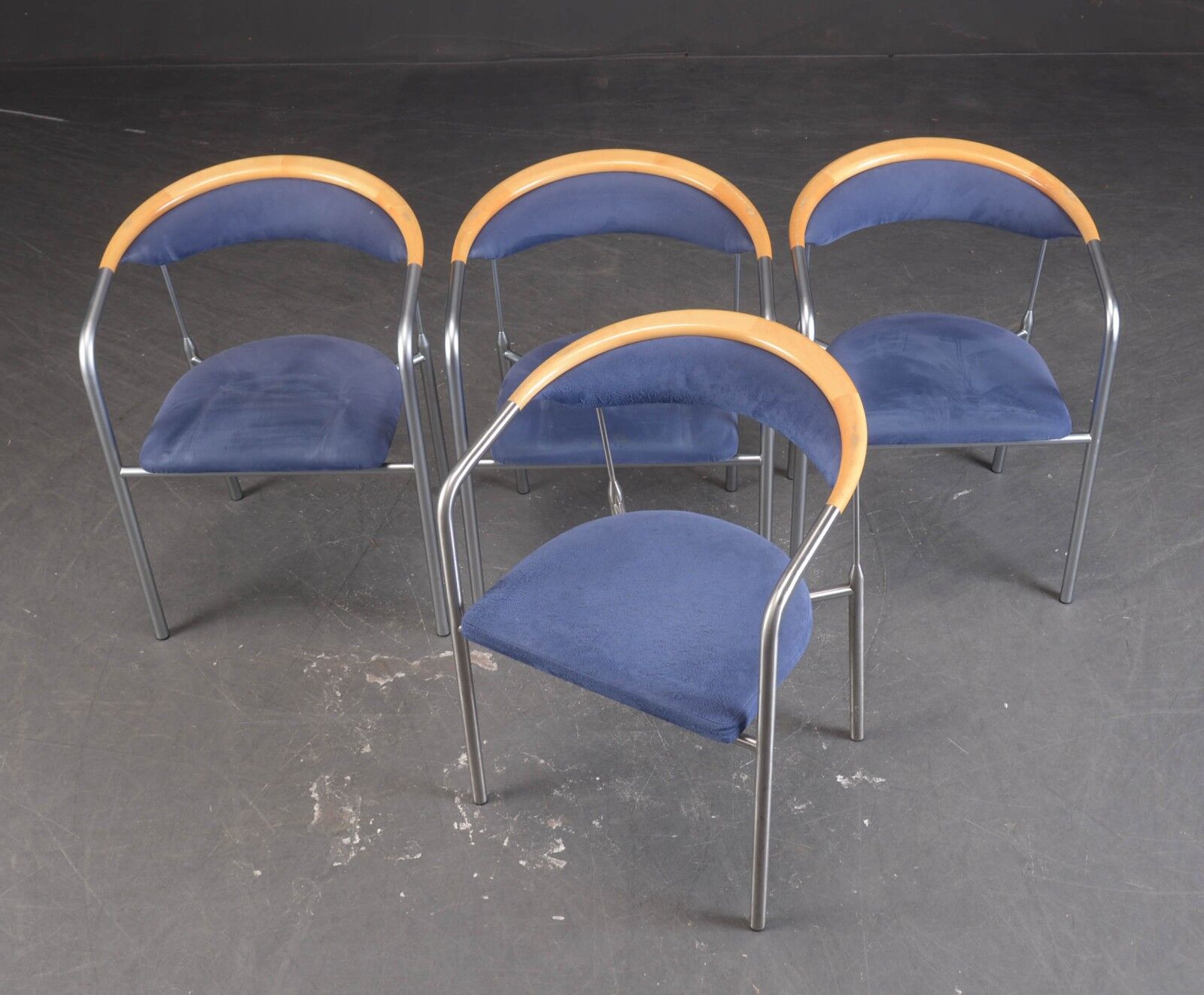 4 scandinavian design seats 1990s stainless steel and wood