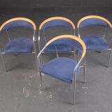 4 sièges design scandinave années 1990 inox et bois