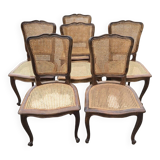 Set of 6 Louis XV chairs in wood and cane