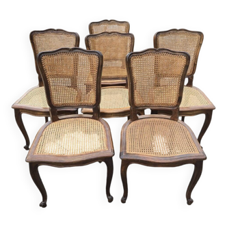 Set of 6 Louis XV chairs in wood and cane