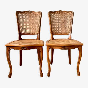 Pair of Louis XV style beech tanned chairs with shell pattern